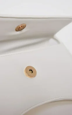 White PU Flap Over Baguette Shoulder Bag