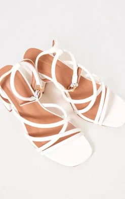 White PU Round Toe Multi Strap Block Heeled Sandals