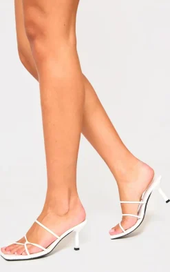 White PU Wide Fit Cross Over Strap Heeled Mules
