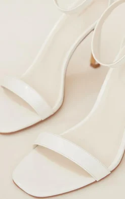 White Pu Wide Fit Square Toed Barely There High Heeled Sandals