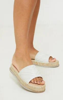 White Quilted Mule Flatform Espadrille Sandals