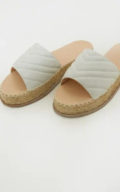 White Quilted Mule Flatform Espadrille Sandals