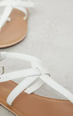 White Real Leather Basic Toe Thong Strap Flat Sandals