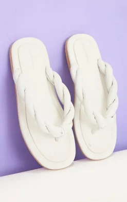 White Real Leather Chunky Plaited Mule Sandals