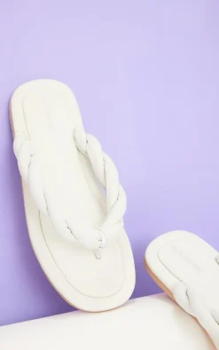 White Real Leather Chunky Plaited Mule Sandals