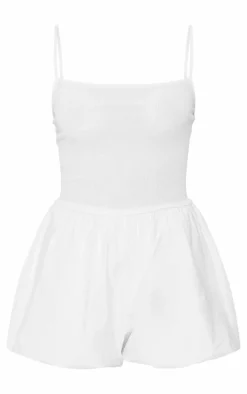 White Rib Contrast Puff Short Romper