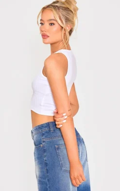 White Rib Racer Crop Top