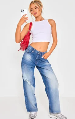 White Rib Racer Crop Top