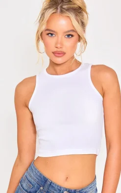 White Rib Racer Crop Top