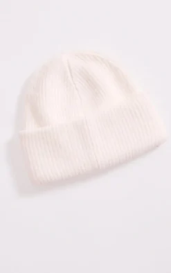 White Ribbed Knit Beanie