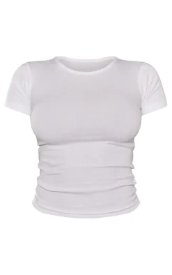 White Ribbed Short Sleeved T Shirt