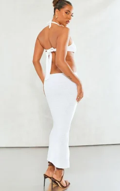 White Ring Detail Knitted Maxi Dress