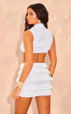 White Ring Detail Poplin Crop Top