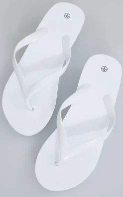 White Round Toe Simple Platform Flip Flops