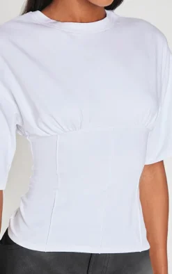 White Ruched Bust Detail Fitted T Shirt