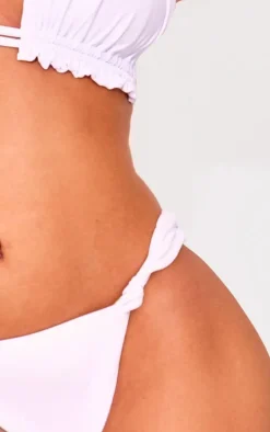 White Ruched Knot Bikini Bottoms