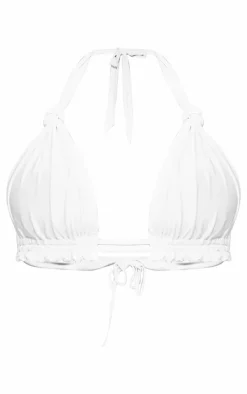 White Ruched Knot Bikini Top