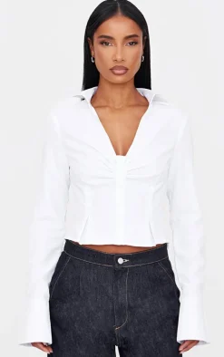 White Ruching Detail Shirt