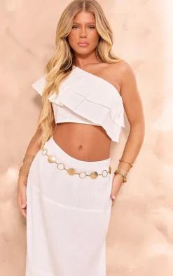 White Ruffle One Shoulder Crop