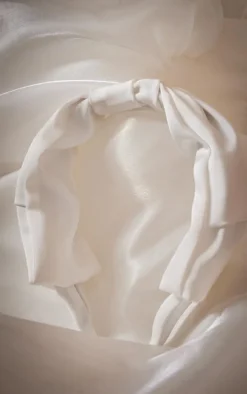 White Satin Bow Detail Ruched Headband