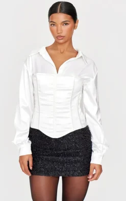 White Satin Corset Detail Shirt