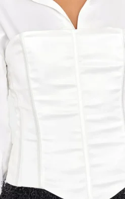 White Satin Corset Detail Shirt
