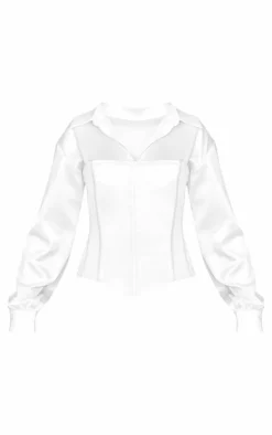 White Satin Corset Detail Shirt