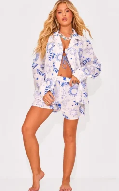 White Sea Print Beach Shorts