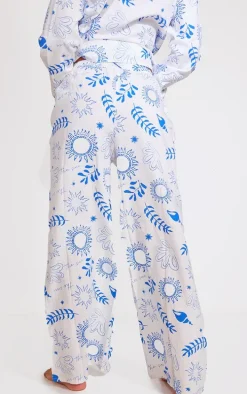White Sea Print Wide Leg Beach Pants