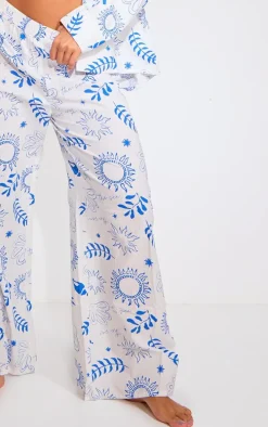 White Sea Print Wide Leg Beach Pants