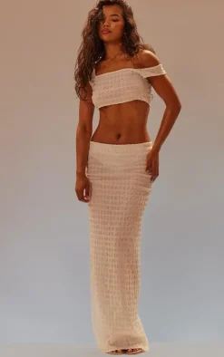 White Seersucker Textured Maxi Skirt