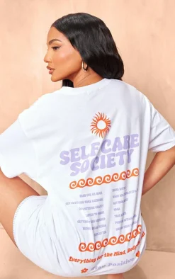 White Self Care Graphic Oversized T Shirt
