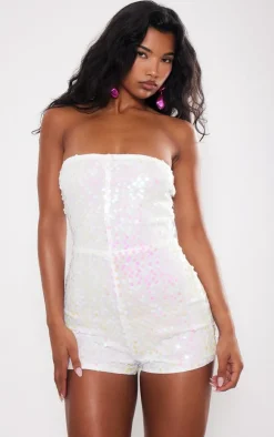 White Sequin Bandeau Romper