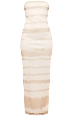 White Sequin Bandeau Stripe Detail Midaxi Dress