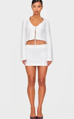 White Sequin Mini Skirt