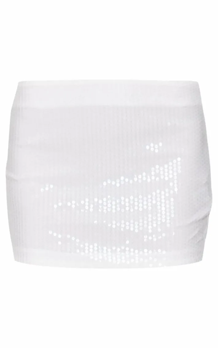White Sequin Mini Skirt