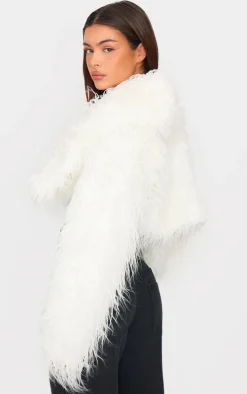 White Shaggy Faux Fur Cropped Coat