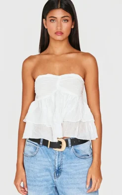 White Sheer Cotton Tiered Crop Top