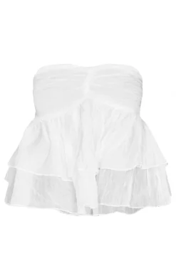 White Sheer Cotton Tiered Crop Top