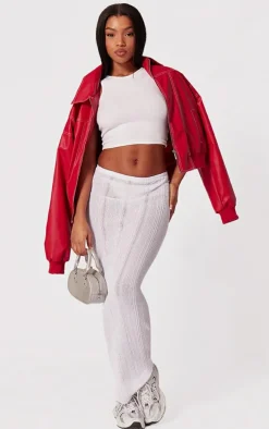 White Sheer Knit Low Rise Maxi Skirt