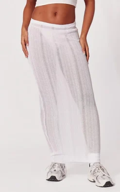 White Sheer Knit Low Rise Maxi Skirt