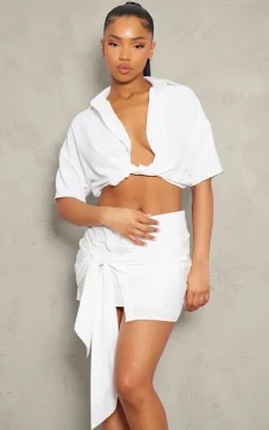 White Shirt Style Asymmetric Mini Skirt