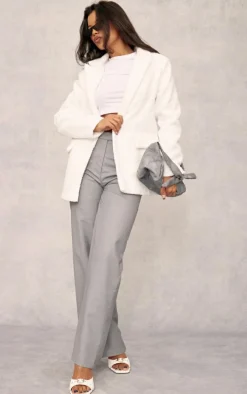 White Single Breasted Boucle Oversized Blazer