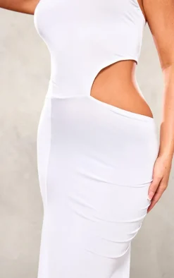 White Slinky Cowl Side Cut Out Detail Strappy Maxi Dress
