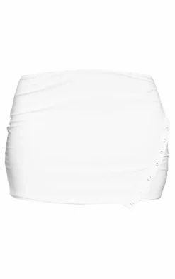 White Slinky Low Rise Slit Hem Eyelet Detail Micro Mini Skirt