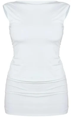 White Slinky Open Back Longline Top