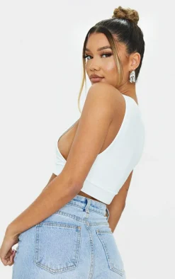White Slinky Racer Extreme Dropped Armhole Crop Top