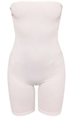 White Snatched Rib Bandeau Unitard