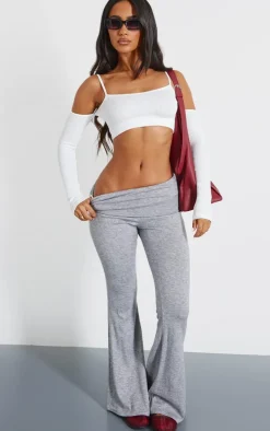 White Snatched Rib Cold Shoulder Crop Top