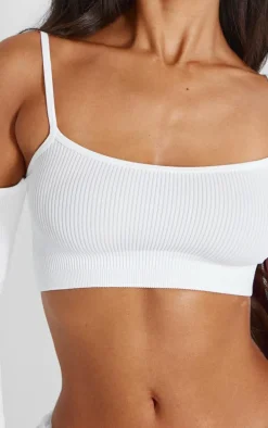 White Snatched Rib Cold Shoulder Crop Top